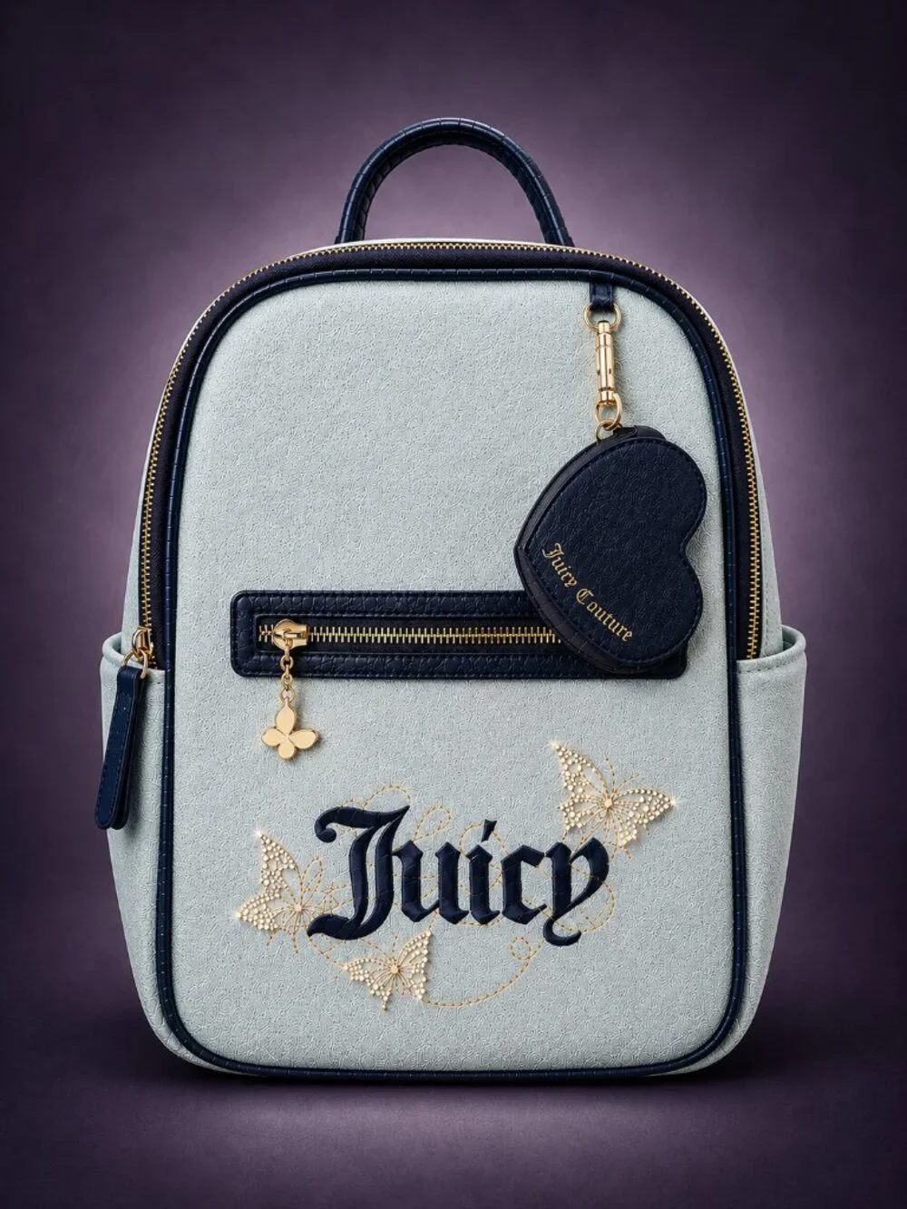 JUICY COUTURE Wingin It Crystal Mini Backpack & Heart Coin Pouch Wallet Key NWT